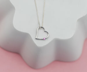 Sterling Silver Girl's Open Heart Pink Sapphire Necklace for Kids