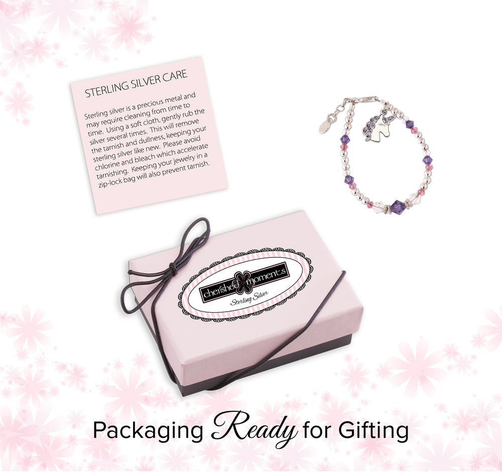 Unicorn (Lavender) - Sterling Silver Unicorn Bracelet for Little Girls