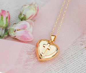 Communion Gold Plated Children's Heart Locket with Cross