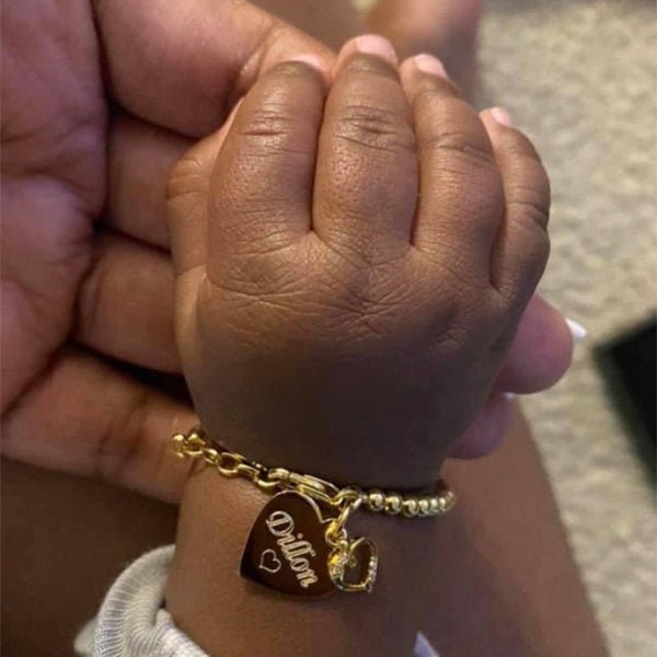 engrabed baby 14K Gold-Plated Kids Bracelet with Heart Charm for Little Girls, Teens and Women - Cherished Moments Jewelry