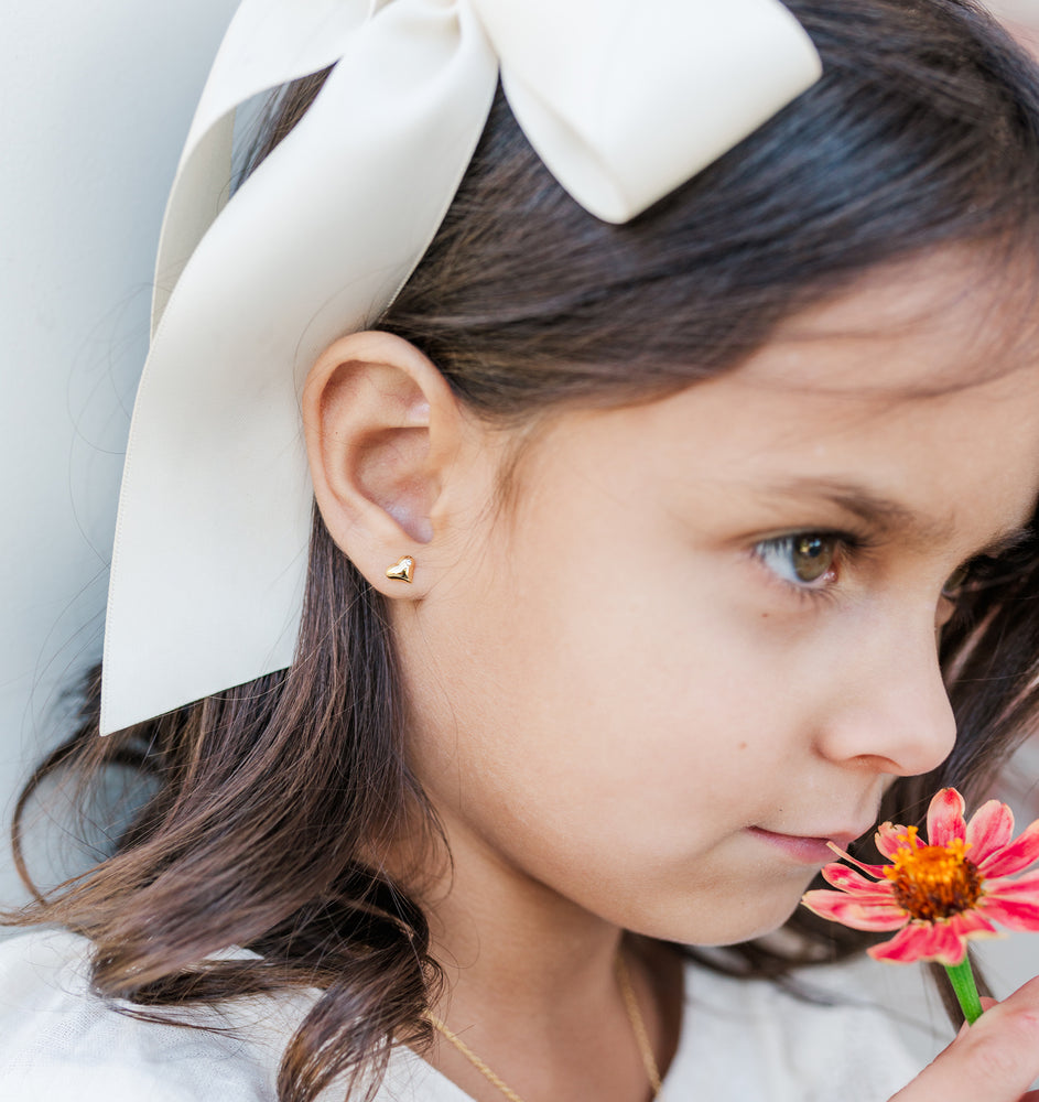 Little Girl with Girls Puff Heart Earrings