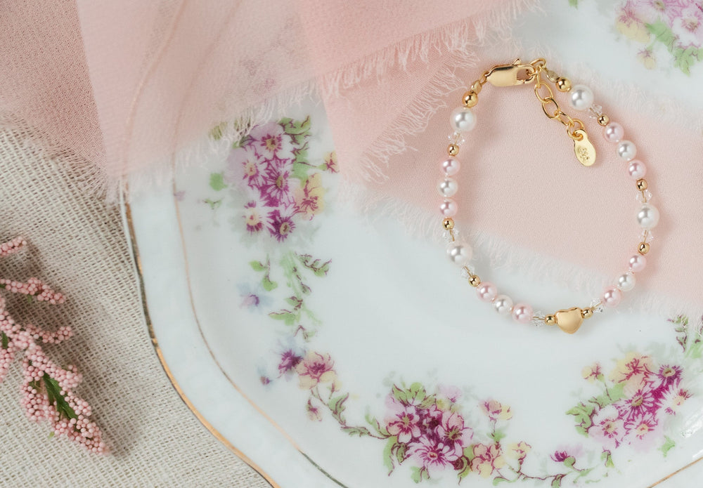 Pretty Pink and White Pearl Heart Bracelet