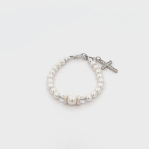 
                
                    Load and play video in Gallery viewer, Sterling Silver Pearl Cross Bracelet for Baby Baptism or Communion
                
            
