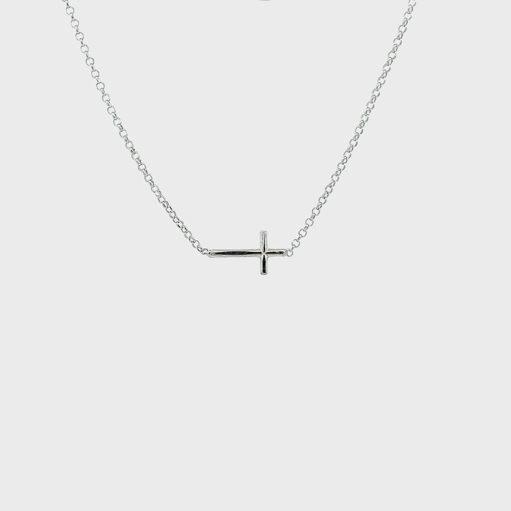 
                
                    Load and play video in Gallery viewer, Sterling Silver Children&amp;#39;s Horizontal Cross Necklace for Girls
                
            