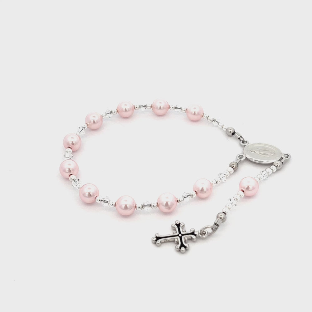 
                
                    Load and play video in Gallery viewer, Sterling Silver Pink Baby Rosary Baptism Gift
                
            