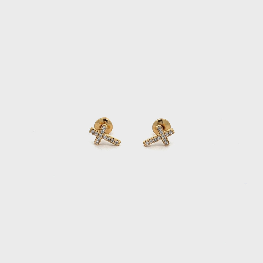 
                
                    Load and play video in Gallery viewer, 14K Gold-Plated Children&amp;#39;s Cross CZ Earrings
                
            