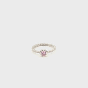 
                
                    Load and play video in Gallery viewer, Sterling Silver Rope Ring with Pink CZ Heart for Girls
                
            
