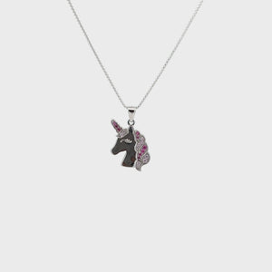 
                
                    Load and play video in Gallery viewer, Sterling Silver Kids Unicorn Necklace-Pink
                
            