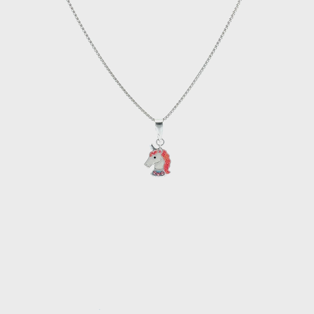 
                
                    Load and play video in Gallery viewer, Sterling Silver Girl&amp;#39;s Stardust Unicorn Necklace
                
            