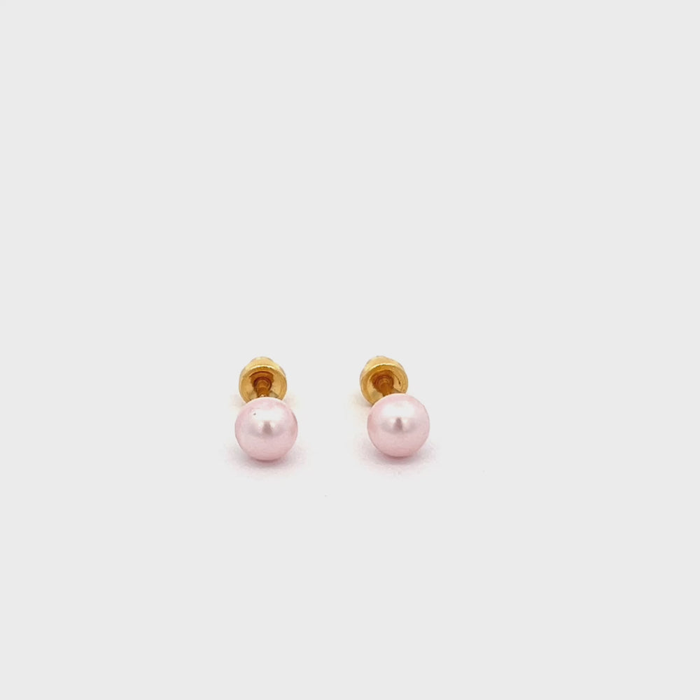 
                
                    Load and play video in Gallery viewer, 14K Gold-Plated Pink Pearl Earrings for Infants and Kids
                
            