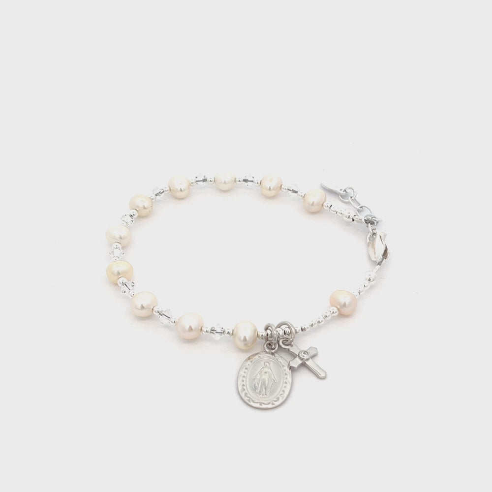 
                
                    Load and play video in Gallery viewer, Girls First Communion Gift Sterling Silver Rosary Bracelet with Miraculous Medal
                
            