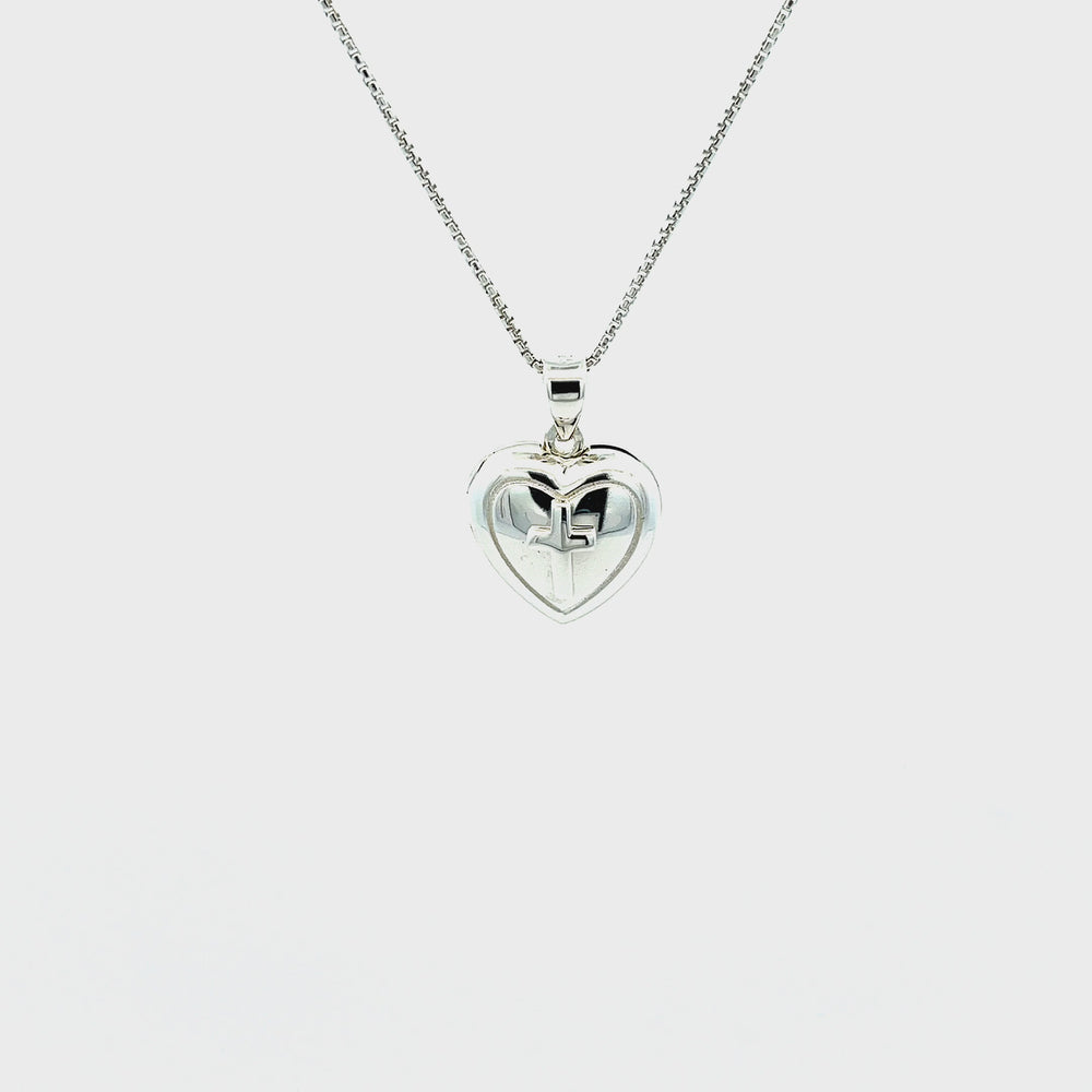 
                
                    Load and play video in Gallery viewer, Sterling Silver Children&amp;#39;s Heart Locket with Cross
                
            