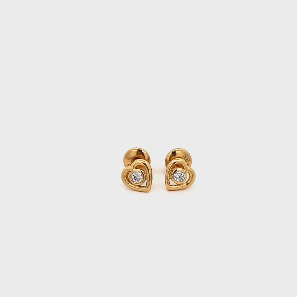 
                
                    Load and play video in Gallery viewer, 14K Gold-Plated Girls Heart CZ Earrings (Clear)
                
            