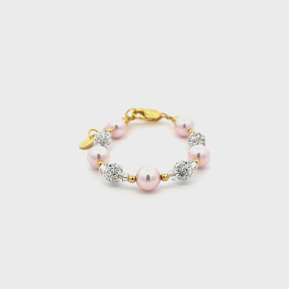 
                
                    Load and play video in Gallery viewer, Vivian - 14K Gold Plated Pink Pearl Bracelet for Baby and Kids
                
            