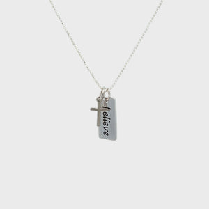 
                
                    Load and play video in Gallery viewer, Sterling Silver Believe Cross Necklace for Baptism or Communion
                
            