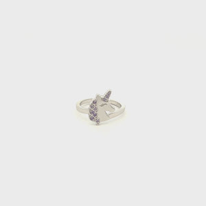 
                
                    Load and play video in Gallery viewer, Sterling Silver Kid&amp;#39;s Purple Unicorn Ring with CZs
                
            