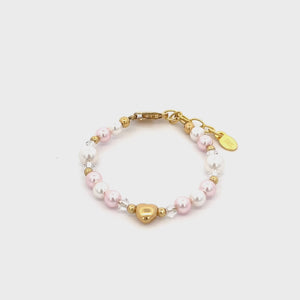 
                
                    Load and play video in Gallery viewer, 14K Gold-Plated Pink Pearl Heart Bracelet for Baby, Toddlers, and Kids
                
            