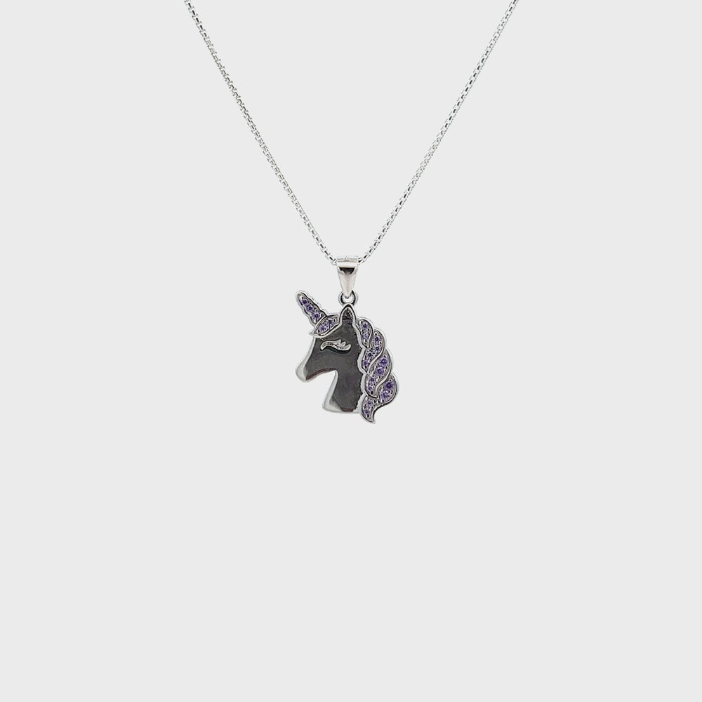 
                
                    Load and play video in Gallery viewer, Sterling Silver Kids Unicorn Necklace-Lavender
                
            