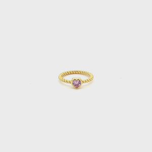 
                
                    Load and play video in Gallery viewer, 14K Gold-Plated Rope Ring with Pink CZ Heart for Girls
                
            