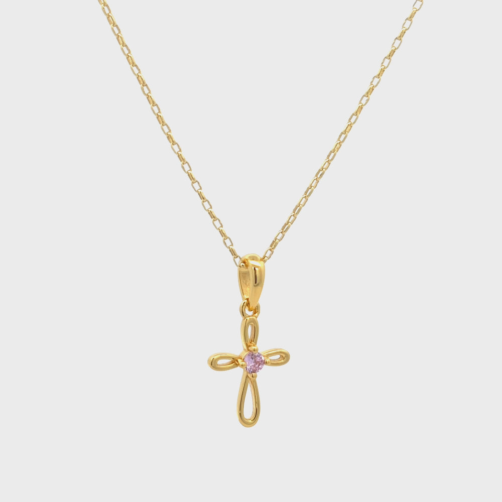 
                
                    Load and play video in Gallery viewer, 14K Gold-Plated Children&amp;#39;s Pink Cross Necklace for Girls
                
            