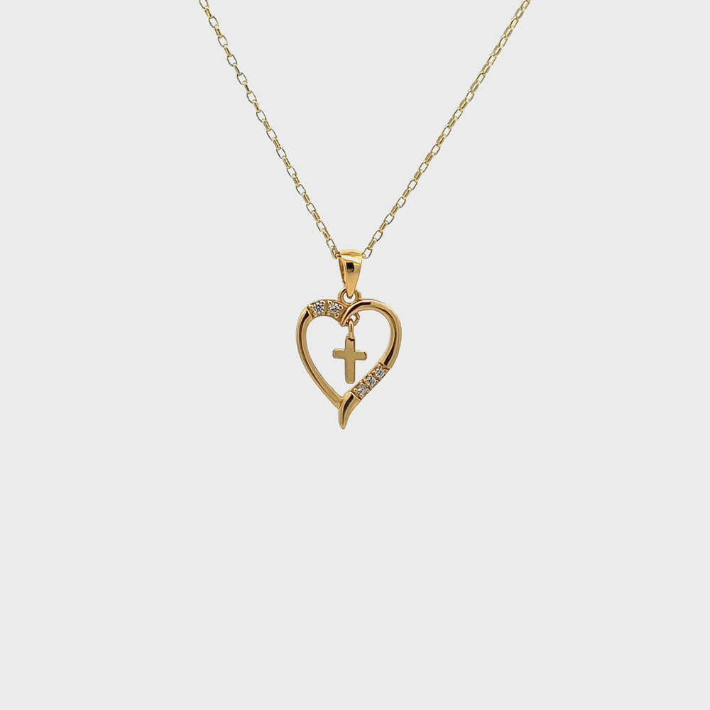 
                
                    Load and play video in Gallery viewer, Gold-Plated Children&amp;#39;s Dancing Cross Heart Necklace
                
            