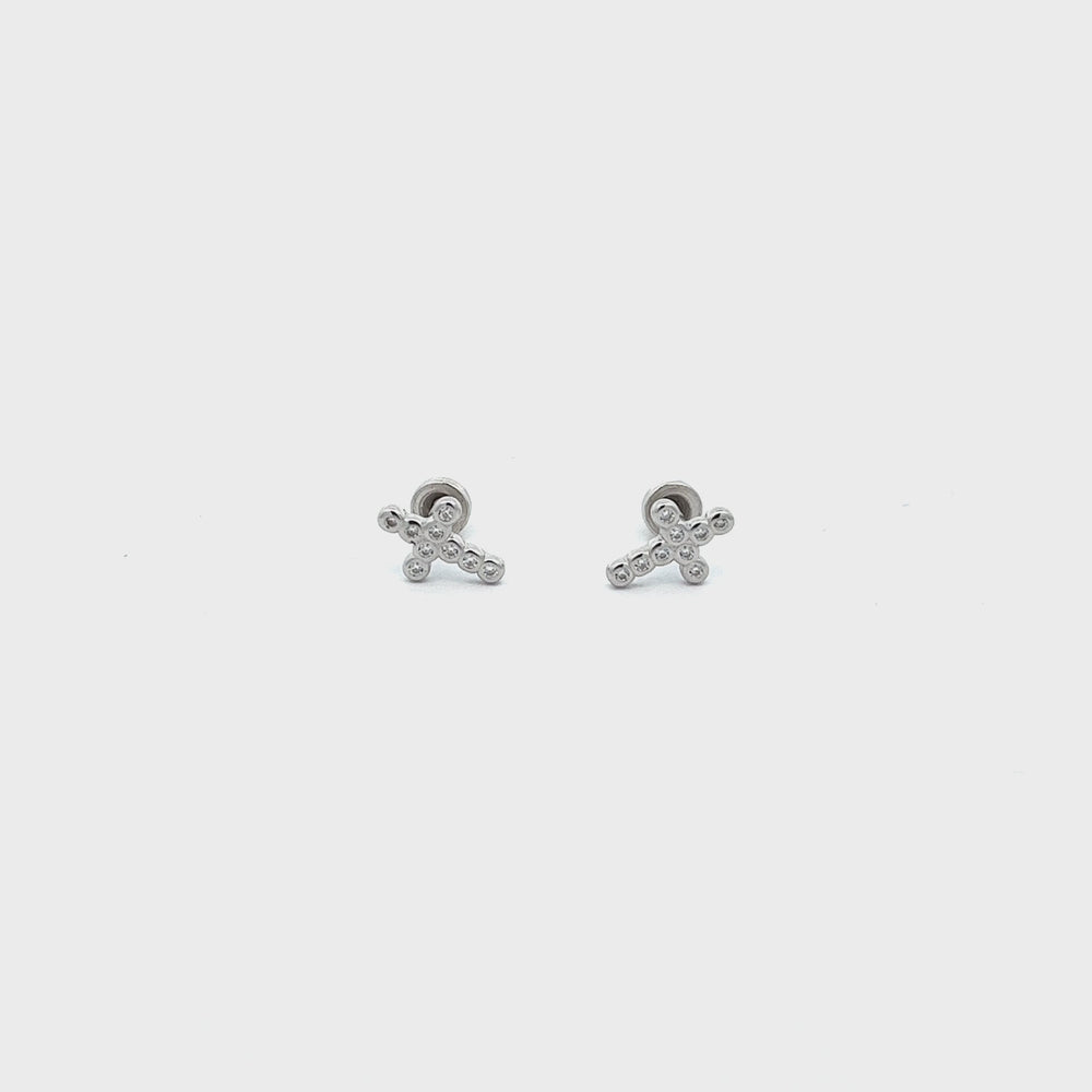 
                
                    Load and play video in Gallery viewer, Sterling Silver Cross CZ Earrings for Baptism or Communion
                
            