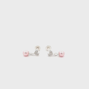 
                
                    Load and play video in Gallery viewer, Sterling Silver Children&amp;#39;s Heart w/Dangling Pink Pearl Earrings
                
            