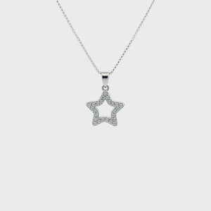 
                
                    Load and play video in Gallery viewer, Children&amp;#39;s Sterling Silver Hollow Star Necklace with CZs
                
            