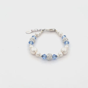 
                
                    Load and play video in Gallery viewer, Elsa - Girls Sterling Silver Pearl Kids Bracelet with Blue Crystals
                
            