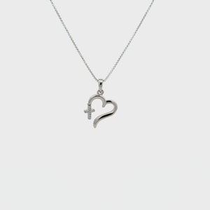 
                
                    Load and play video in Gallery viewer, Sterling Silver Children&amp;#39;s Heart Necklace with CZ Cross
                
            