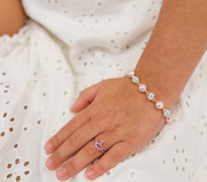 Toddler with Gold-Plated Pink Pearl Bracelet