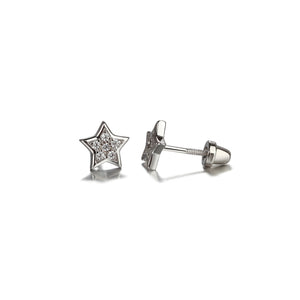 Sterling Silver Kid's Star CZ Screw-Back Earrings