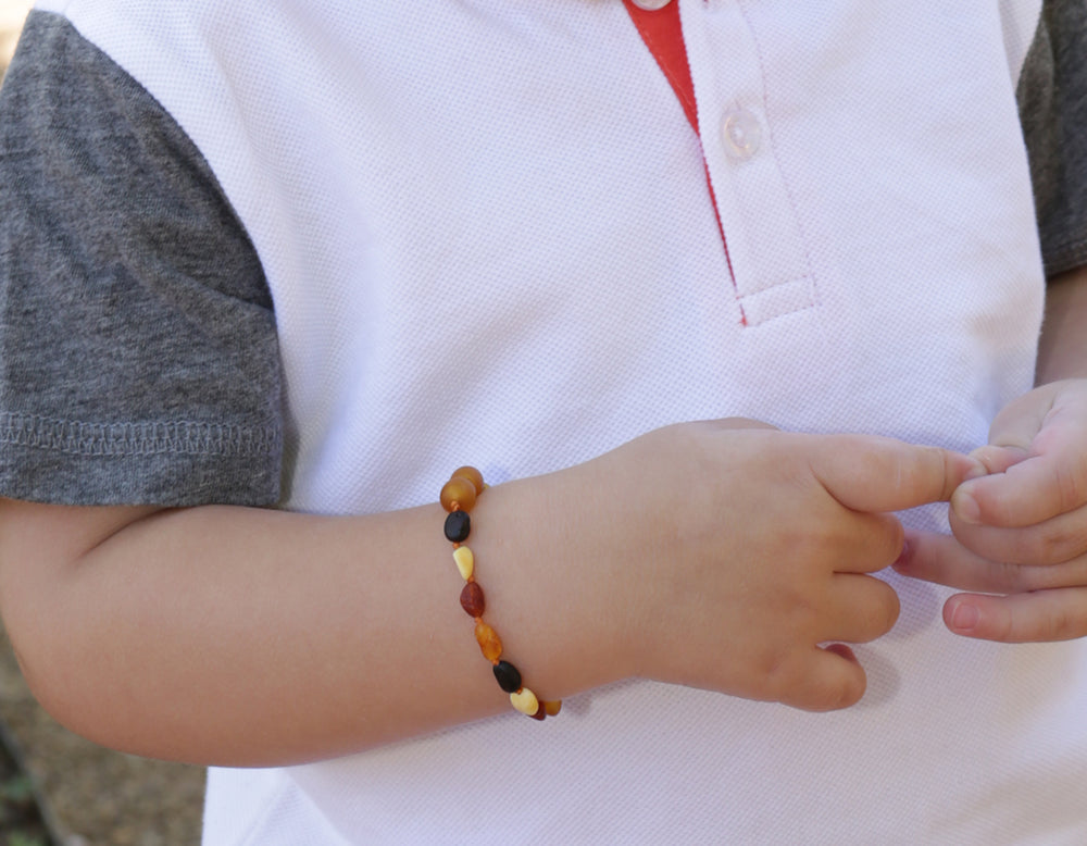 Polished honey amber bracelet with rose quartz for children - Genuine Amber