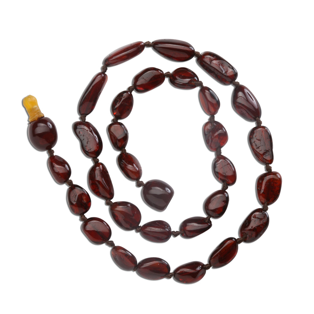 Amber Teething Necklace for Teething Babies and Toddlers (Dark Cherry)