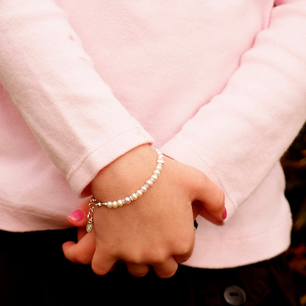 Sterling Silver Pink Freshwater Pearl Baby Bracelet for Babies and Little Girls