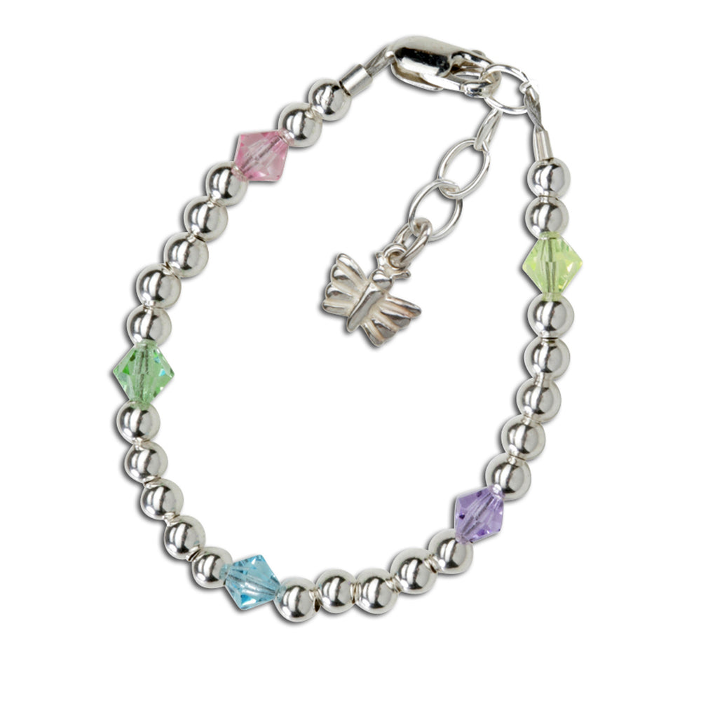 Sterling Silver Multi-Color Crystal Butterfly Bracelet for Kids