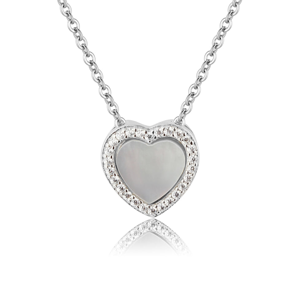 
                
                    Load image into Gallery viewer, Sterling Silver Kid&amp;#39;s Mother of Pearl Heart Necklace
                
            