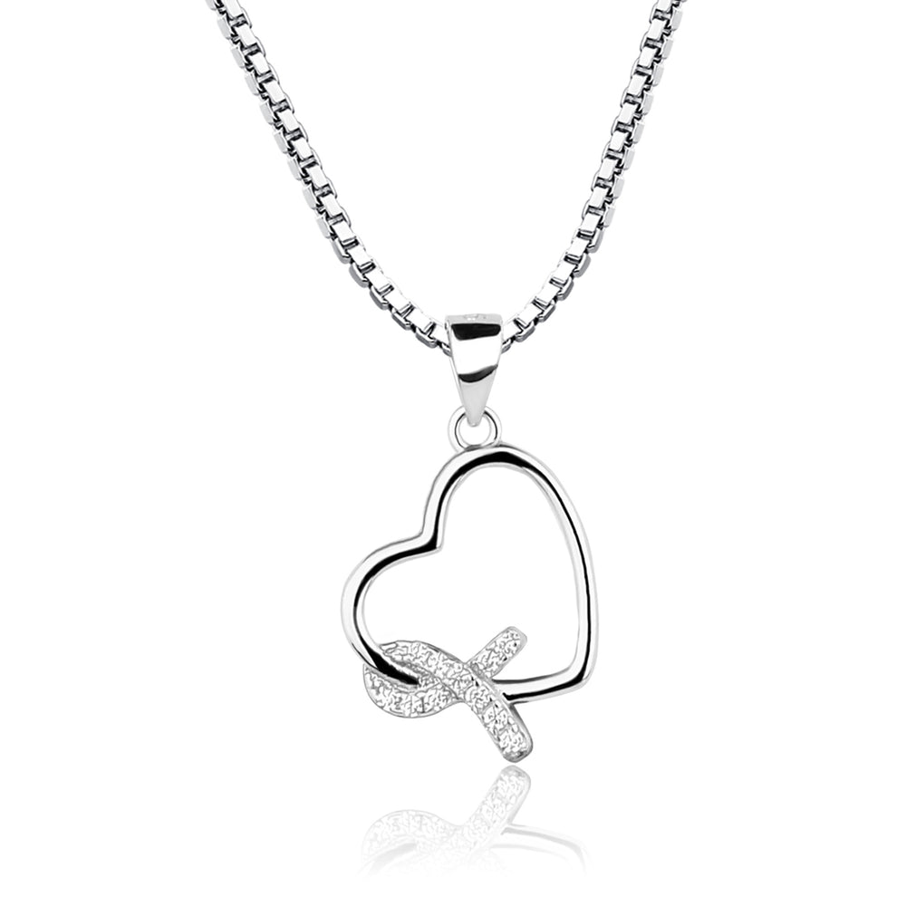 Sterling Silver Heart "Never Give up - You are Loved" Cancer Survivor and Awareness Ribbon Necklace