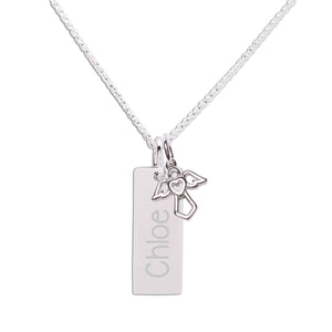 
                
                    Load image into Gallery viewer, Sterling Silver Bar Necklace with Angel Charm for Kids
                
            