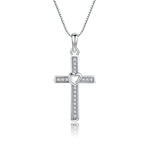 Sterling Silver Children's Cross CZ Necklace with Open Heart