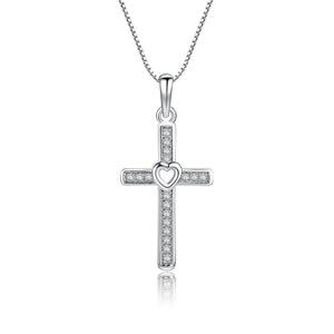 
                
                    Load image into Gallery viewer, Sterling Silver Children&amp;#39;s Cross CZ Necklace with Open Heart
                
            
