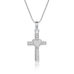 Sterling Silver Children's Cross CZ Necklace with Solid Heart