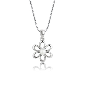 
                
                    Load image into Gallery viewer, Sterling Silver Daisy Necklace with White Pearl for Girls
                
            