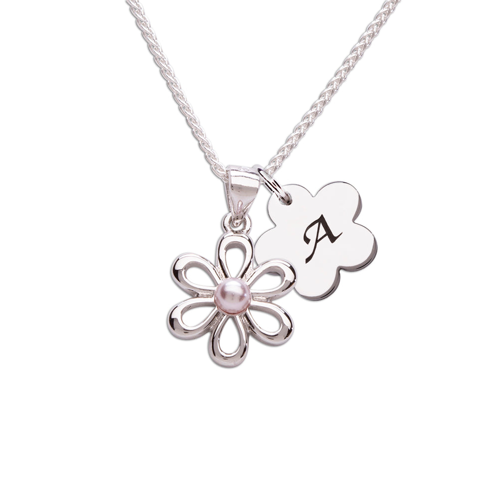 Sterling Silver Daisy Necklace with Pink Pearl for Girls
