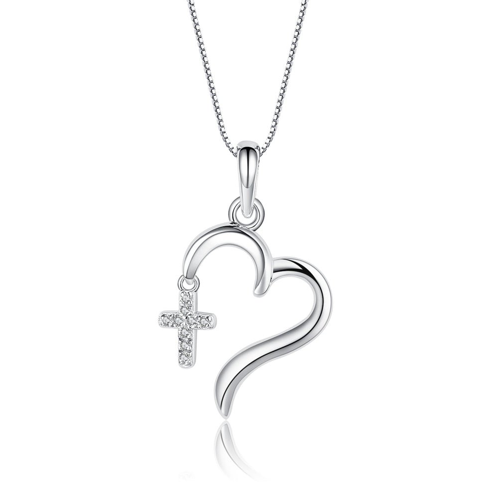 
                
                    Load image into Gallery viewer, Sterling Silver Children&amp;#39;s Heart Necklace with CZ Cross
                
            