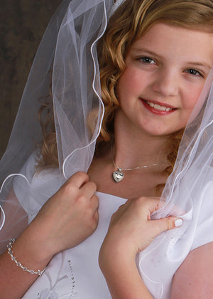 Girls First Communion Locket with Cross Necklace