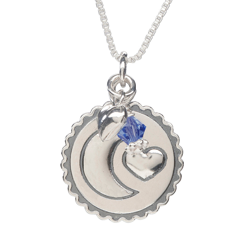 Sterling Silver 'Moon and Back' Birthstone Necklace for Girls
