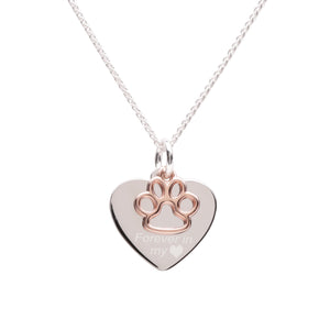 
                
                    Load image into Gallery viewer, Engraved Heart with Rose Gold Paw Necklace
                
            