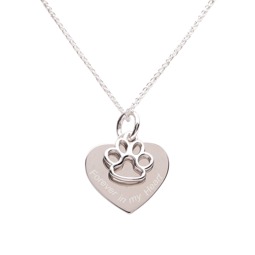 Sterling Silver Personalized Paw Heart Necklace - Silver