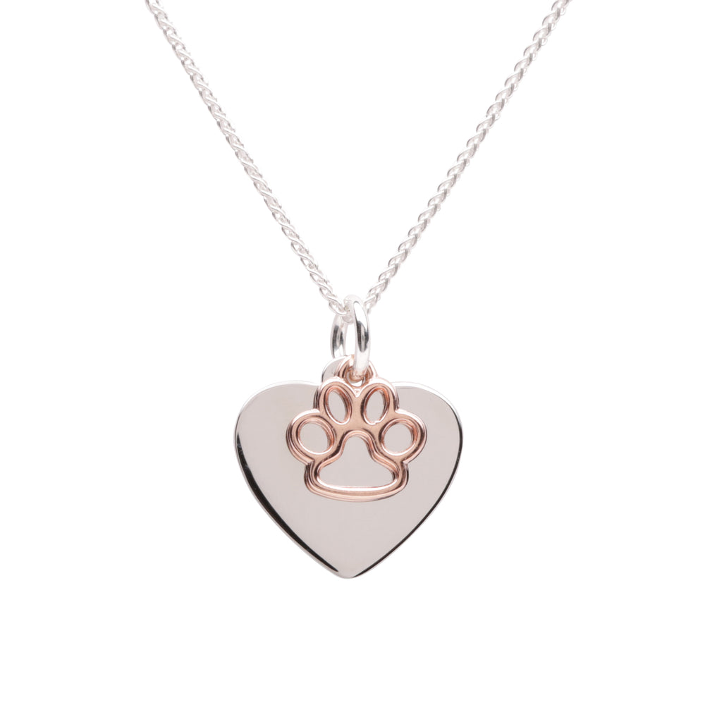 Sterling Silver Personalized Paw Heart Necklace - Rose Gold